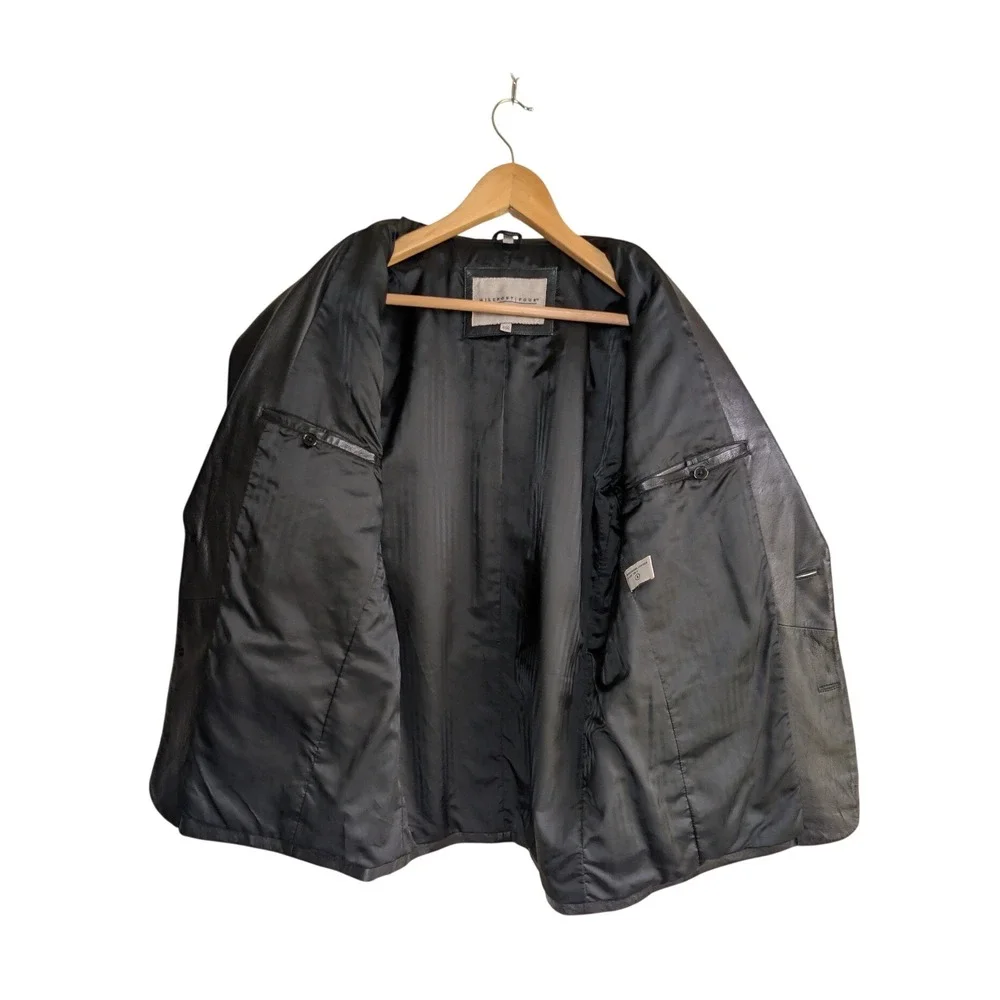 MILEPOST FOUR Mens Vintage Black 100% Leather Blazer Sport Coat‎ Jacket Size 40R